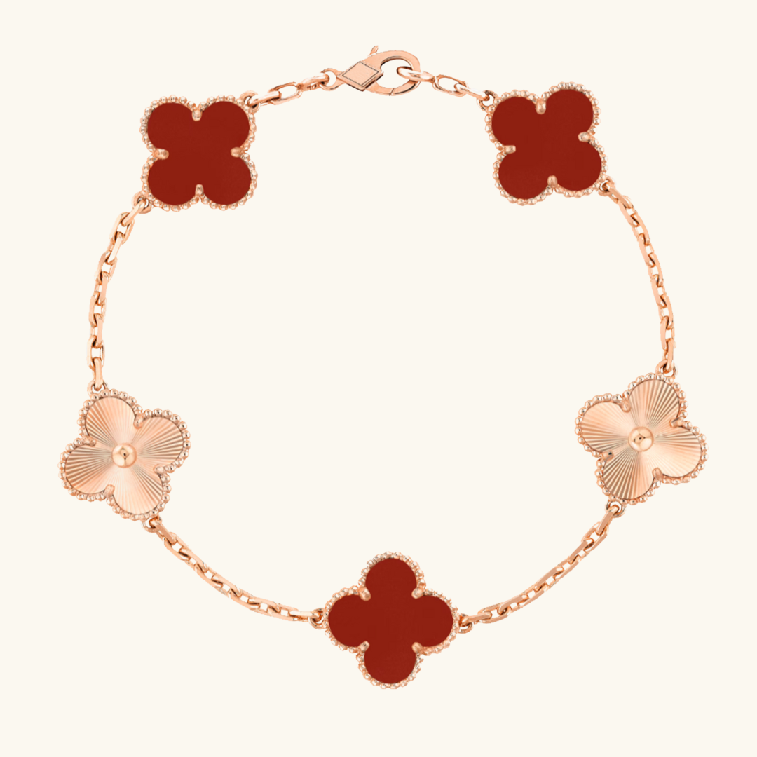 CLOVER | Bracelet Guilloché Rouge Or Rose