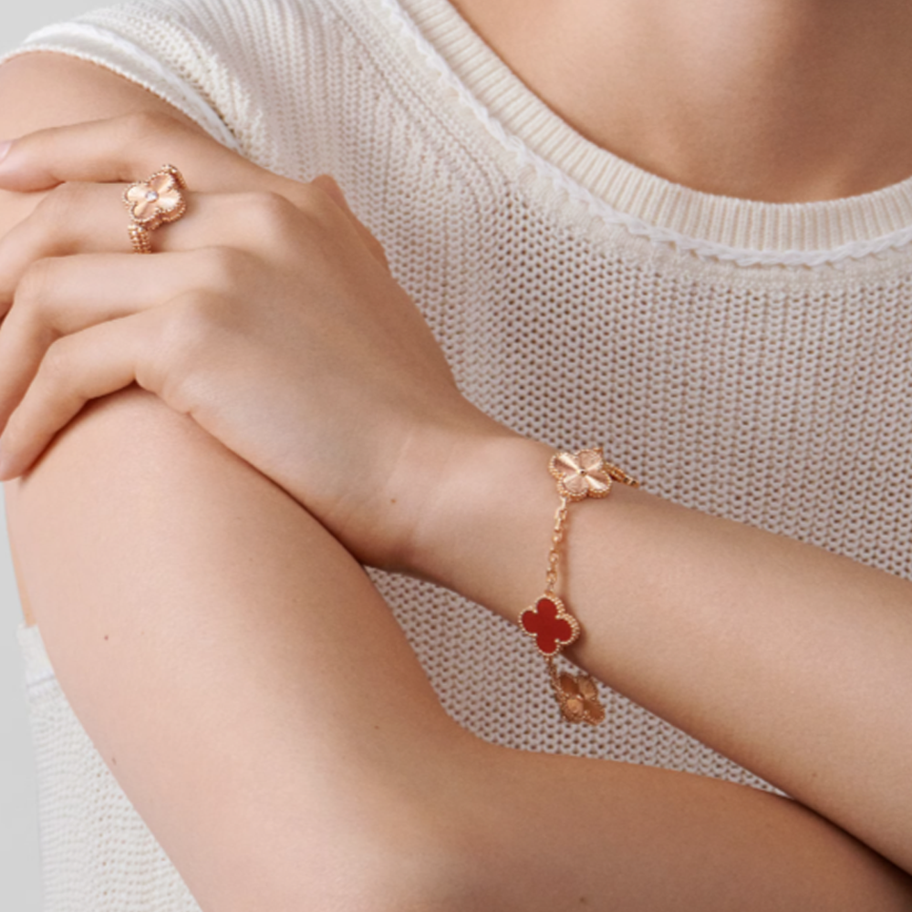 CLOVER | Bracelet Guilloché Rouge Or Rose